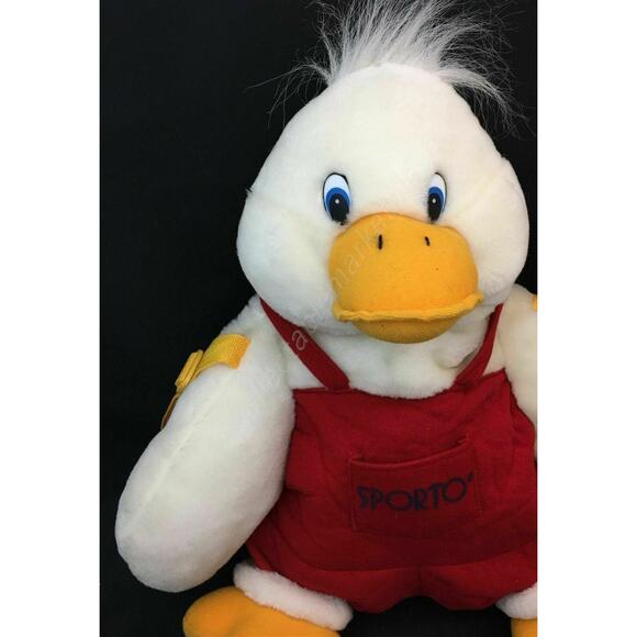 Rare SPORTO Advertising Mascot Plush White Duck Backpack w/ Red Overalls 1997 - Picture 5 of 9